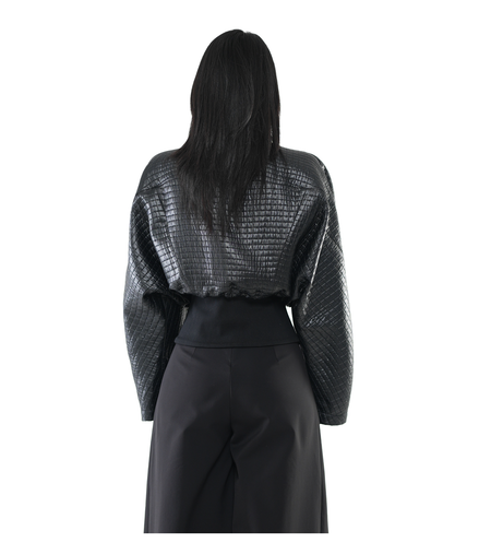 Armor Grid Cropped Moto Jacket / 5120601