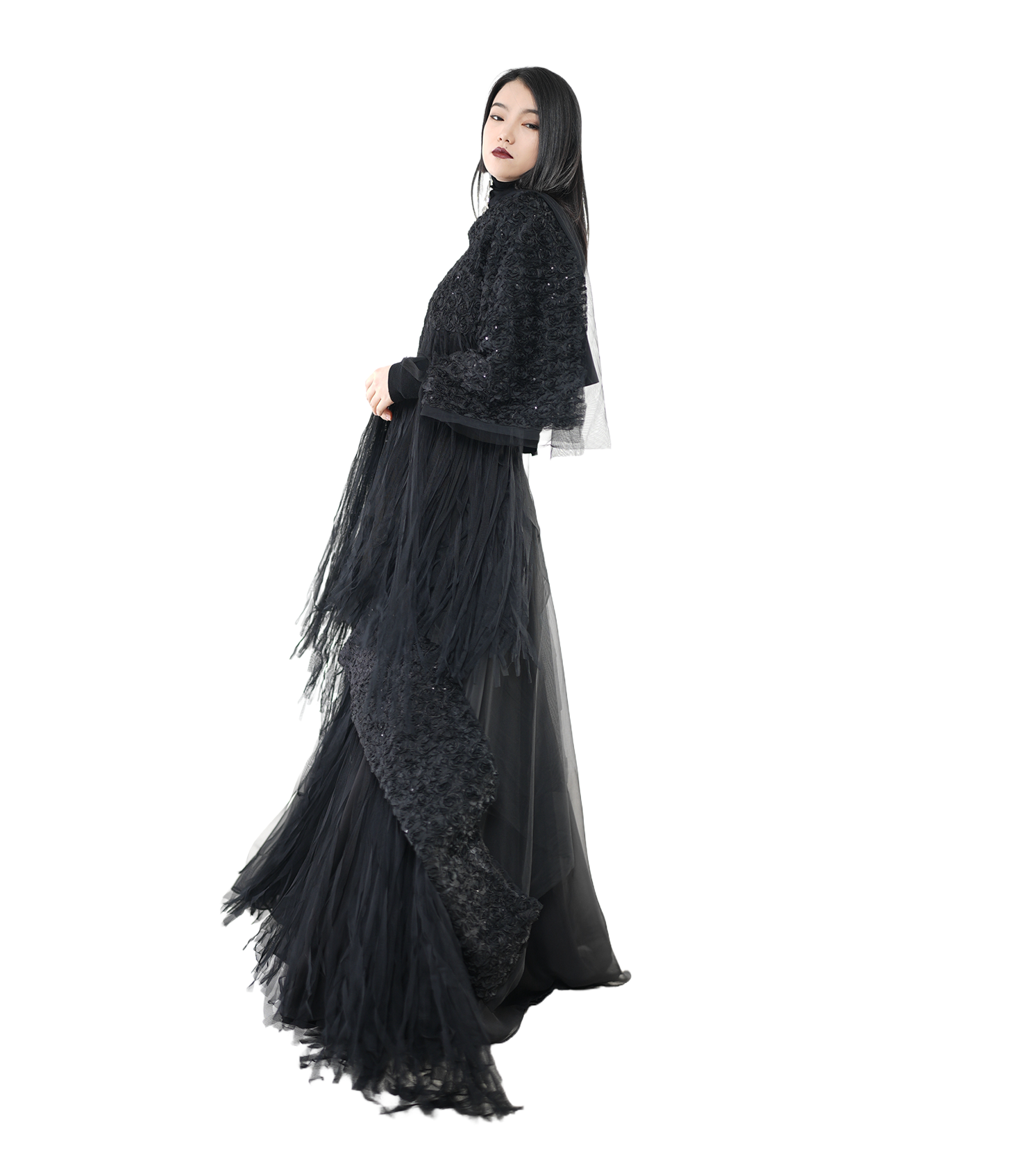 Abyss Sequin Lace Fringe Shawl / 5122003