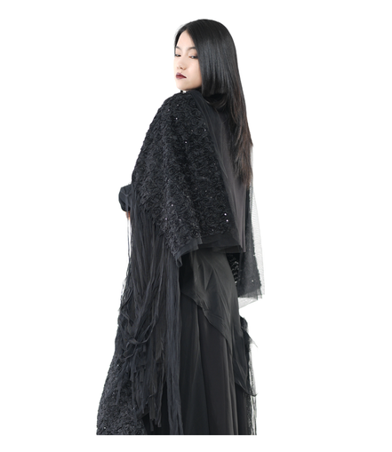 Abyss Sequin Lace Fringe Shawl / 5122003