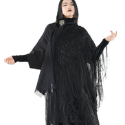 Abyss Sequin Lace Fringe Shawl / 5122003