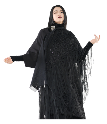 Abyss Sequin Lace Fringe Shawl / 5122003