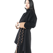 Asymmetric Batwing Turtleneck with Suede Contrast Trim / 6011003
