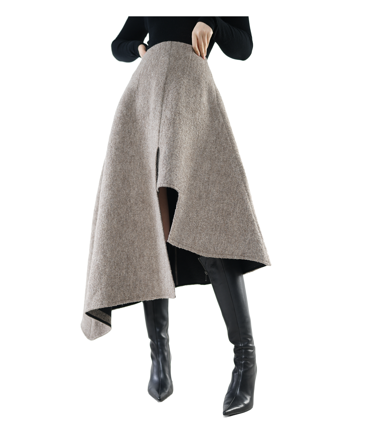 Drift Asymmetric Wool-Blend Midi Skirt / 6011702