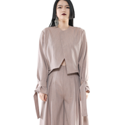 Fold Asymmetric Tie-Cuff Crop Jacket / 6013106