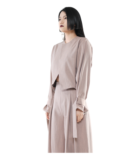 Fold Asymmetric Tie-Cuff Crop Jacket / 6013106