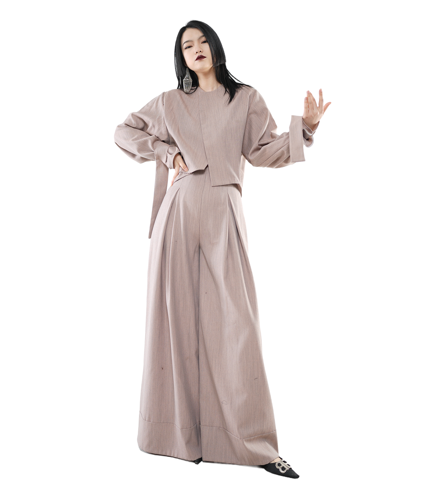 Fold Pleated Wide-Leg Trousers / 6013107
