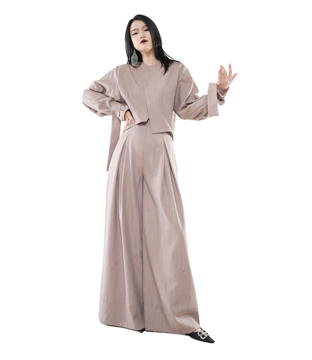Fold Pleated Wide-Leg Trousers / 6013107