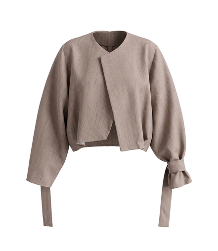 Fold Asymmetric Tie-Cuff Crop Jacket / 6013106