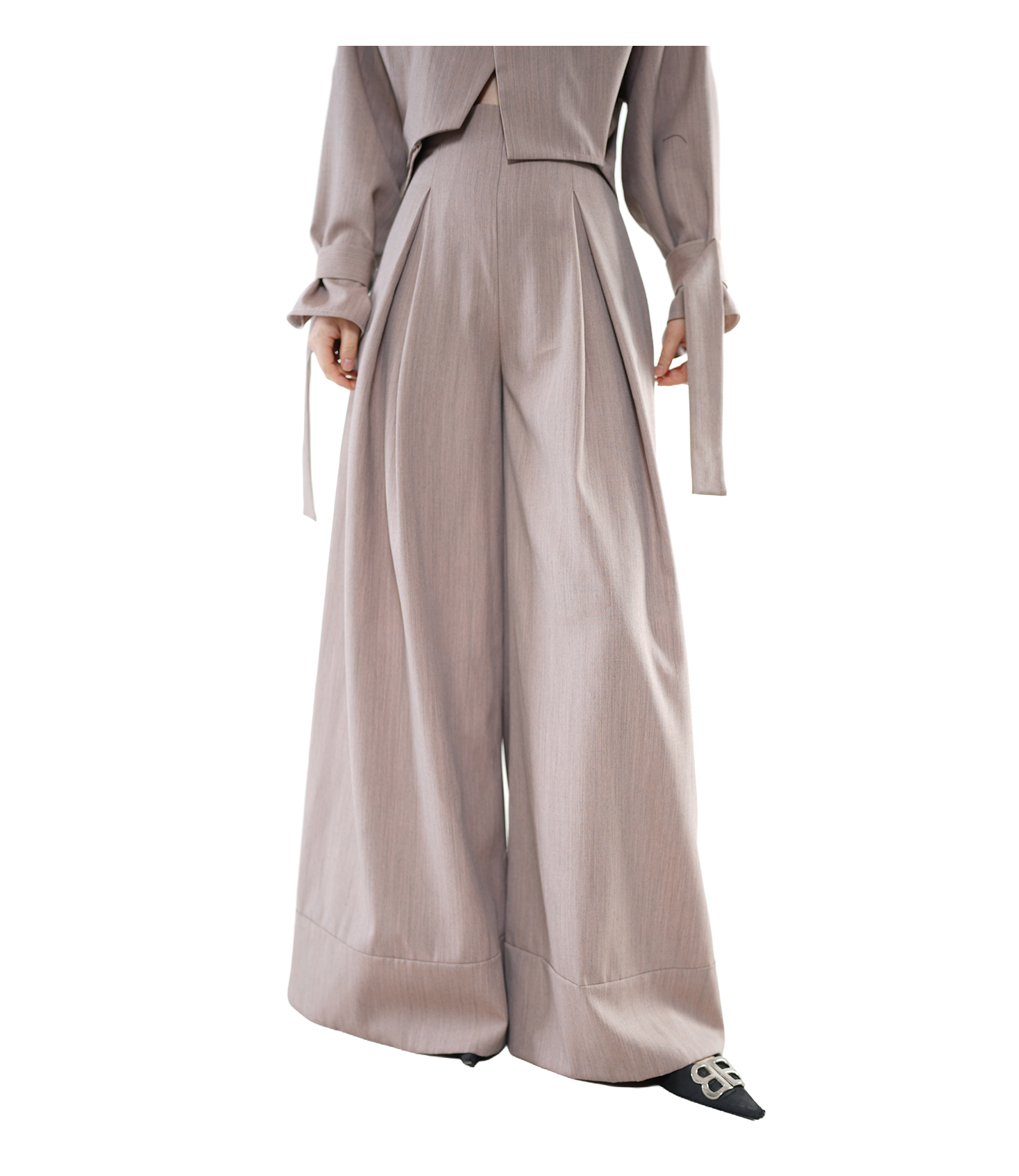 Fold Pleated Wide-Leg Trousers / 6013107