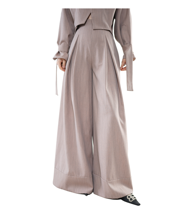 Fold Pleated Wide-Leg Trousers / 6013107