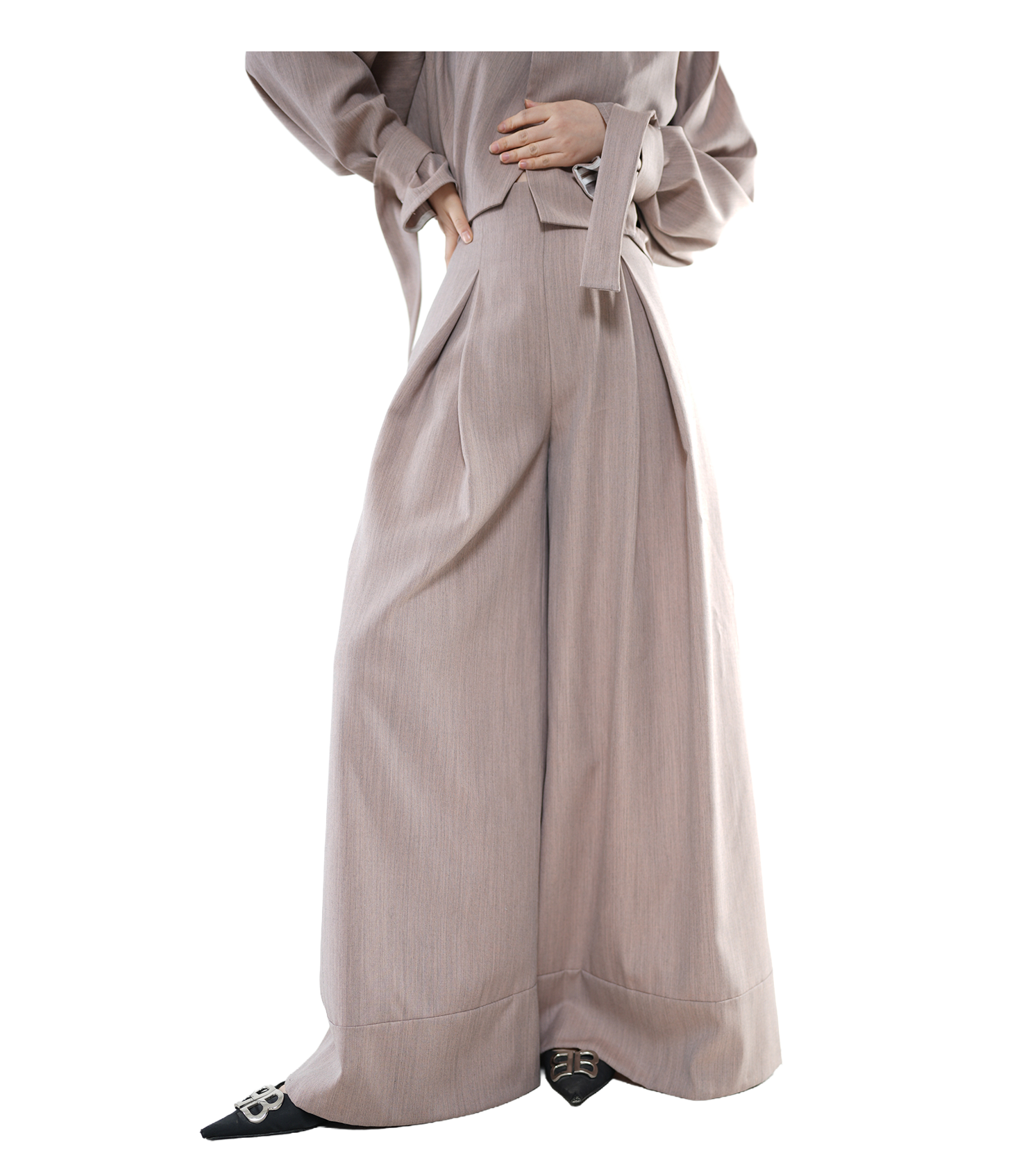 Fold Pleated Wide-Leg Trousers / 6013107