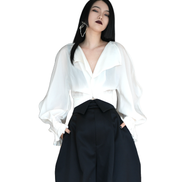 Séraph Sheer Lantern-Sleeve Wrap Top / 6022804