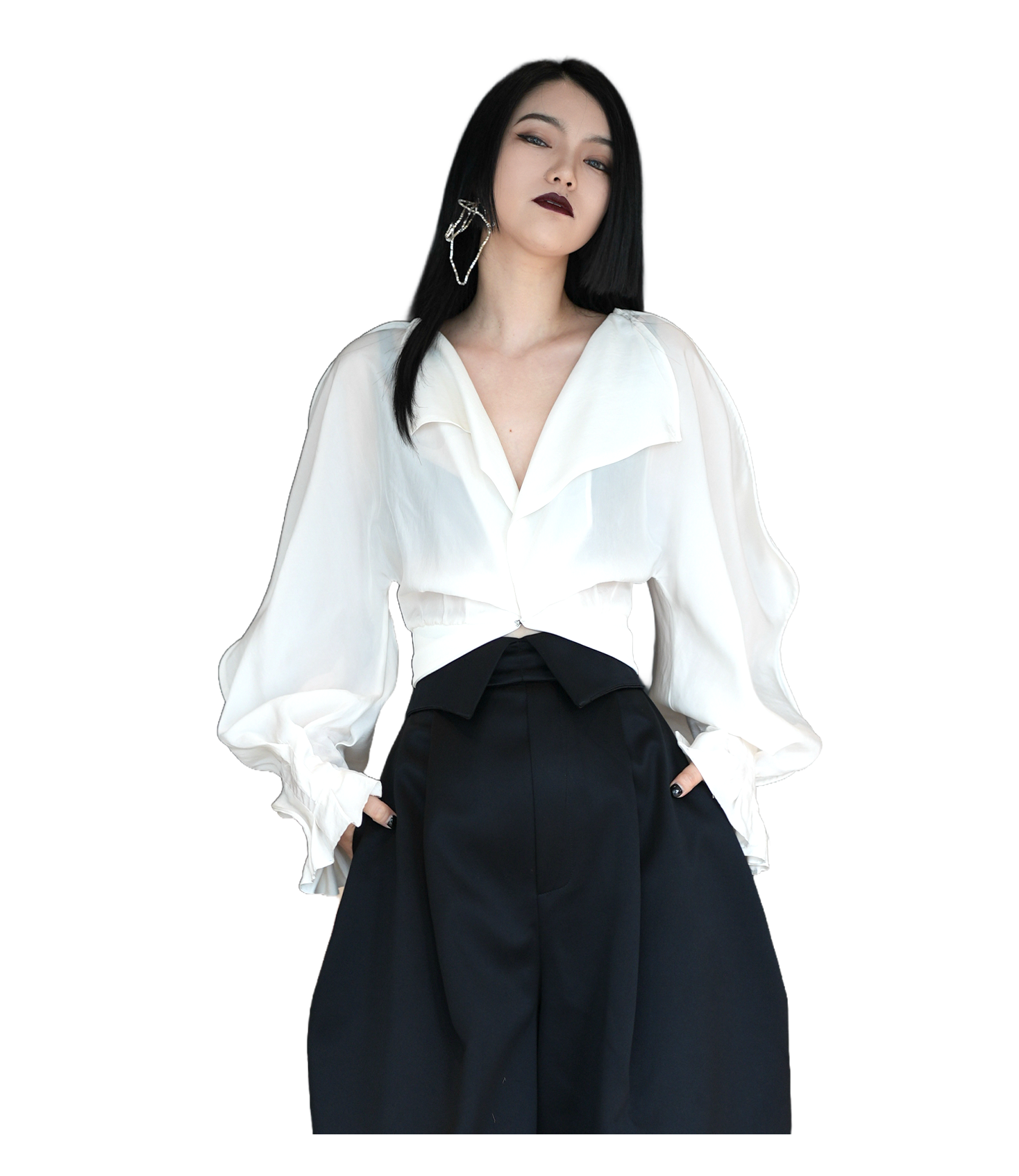 Séraph Sheer Lantern-Sleeve Wrap Top / 6022804