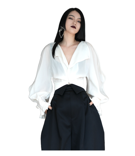 Séraph Sheer Lantern-Sleeve Wrap Top / 6022804
