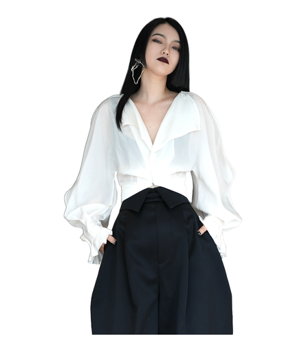 Séraph Sheer Lantern-Sleeve Wrap Top / 6022804