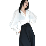 Séraph Sheer Lantern-Sleeve Wrap Top / 6022804