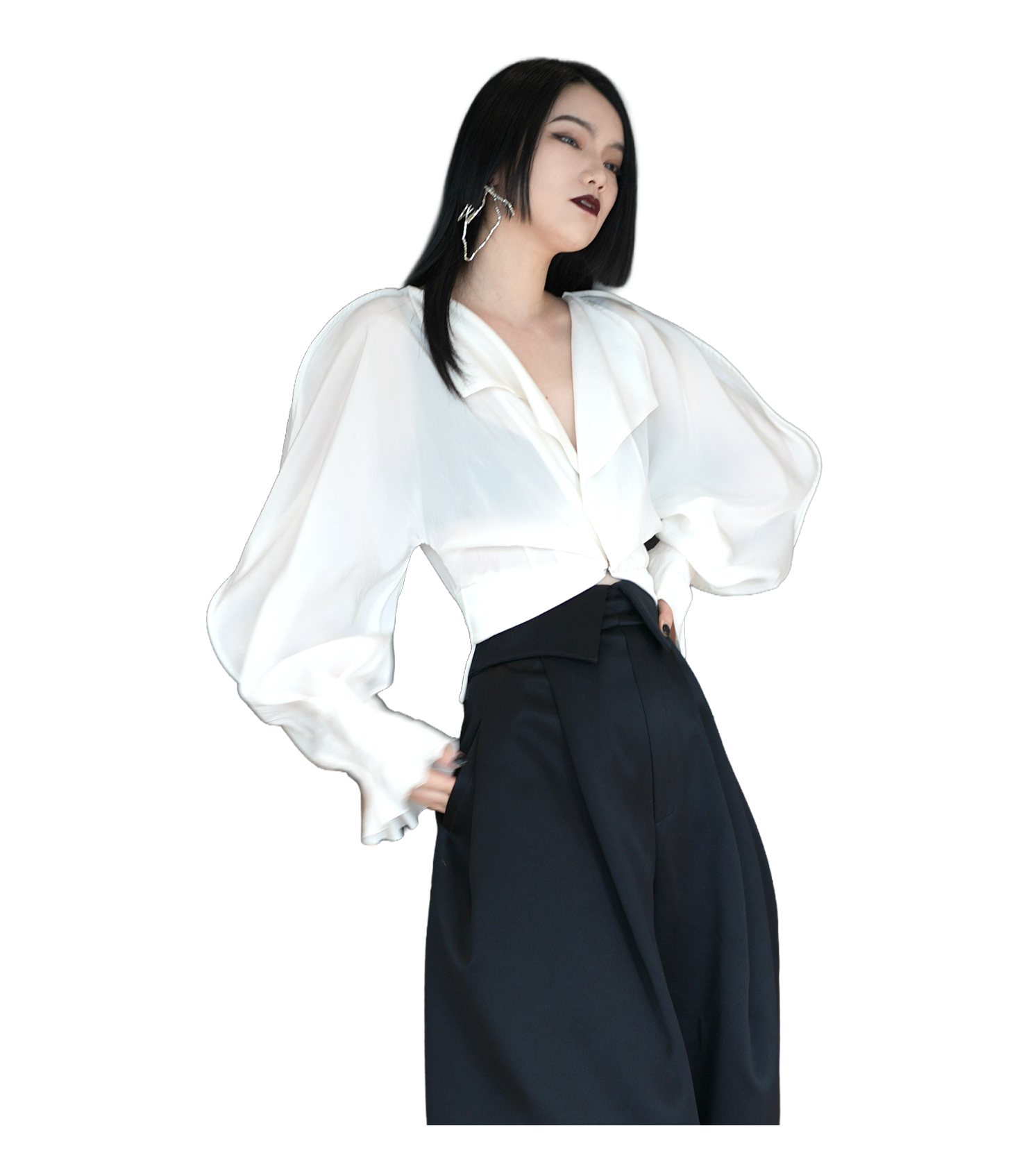 Séraph Sheer Lantern-Sleeve Wrap Top / 6022804