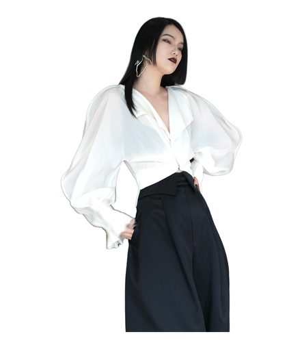 Séraph Sheer Lantern-Sleeve Wrap Top / 6022804