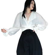 Séraph Sheer Lantern-Sleeve Wrap Top / 6022804
