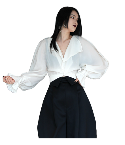 Séraph Sheer Lantern-Sleeve Wrap Top / 6022804