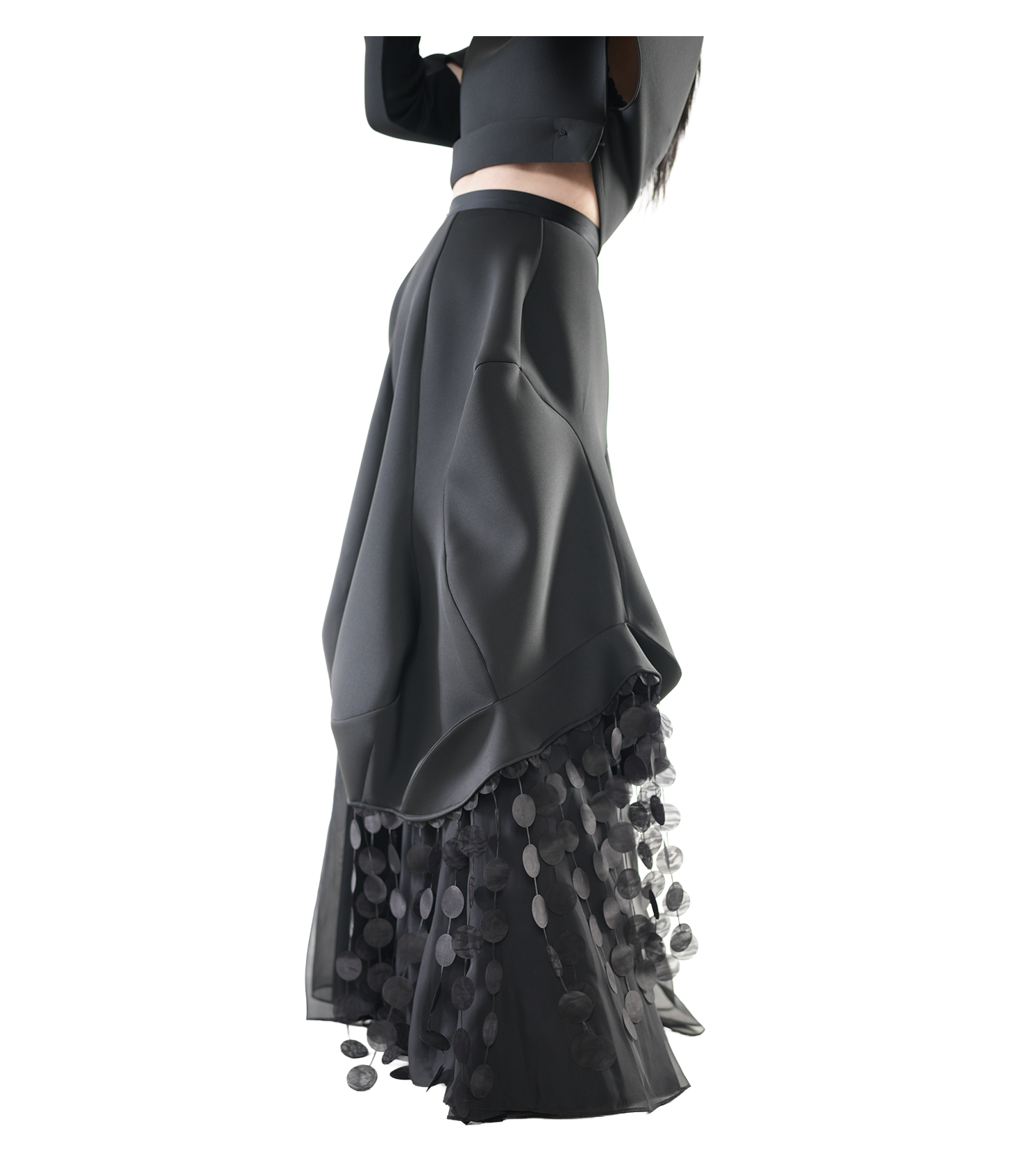 Noir Cascade Disc-Fringe Skirt / 6031405